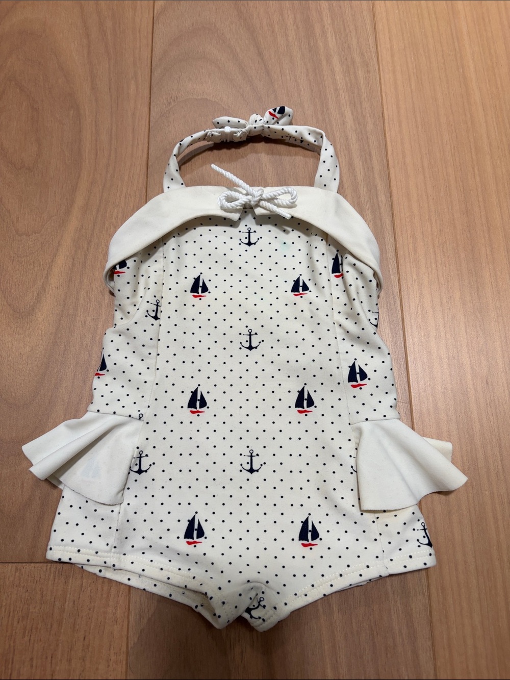EUC Janie and Jack Nautical Anchor & Sailboat Baby swim Romper